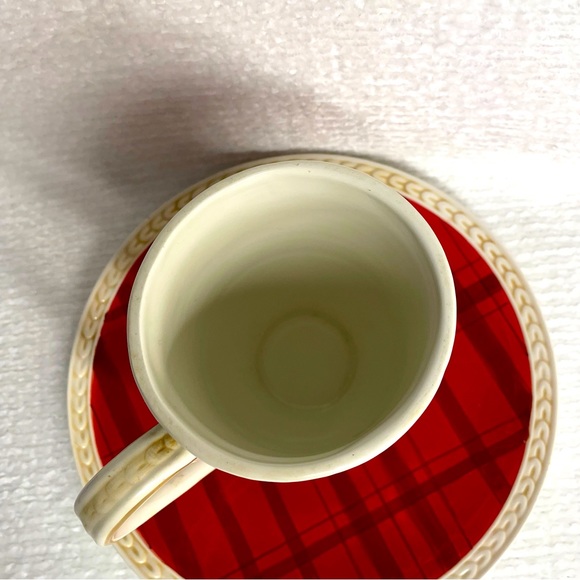 Fitz & Floyd Town & Country Plaid Salad Plate Mug Red Ivory Dinnerware Serveware - Picture 2 of 4